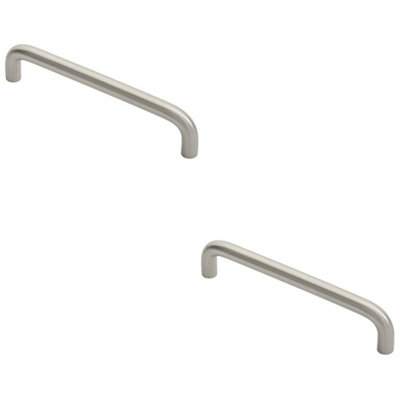 2 PACK - D Shape Cabinet Pull Handle 10mm - 160mm Fixing Centres Satin Stainless Steel