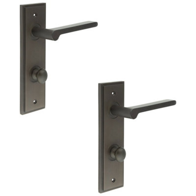 2 PACK Dark Bronze Bathroom Door Handle with Backplate and Turn Release Solid Brass - Interior Handle
