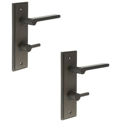 2 PACK Dark Bronze Door Handle with Backplate for Bathrooms Solid Brass - Interior Handle