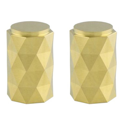 2 PACK - Diamond Cylinder Cupboard Door Knob - 20mm Diameter - Satin Brass Pull Handle