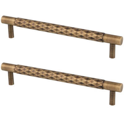 2 PACK - Diamond T Bar Pull Handle - Antique Brass - 160mm Centres SOLID BRASS Drawer