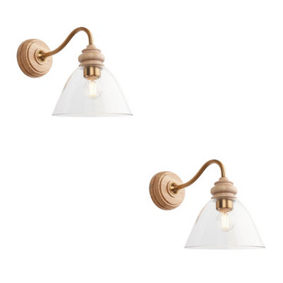 2 Pack Dimmable Wall Lights in Natural Ash and Aged Brass for Modern Interiors