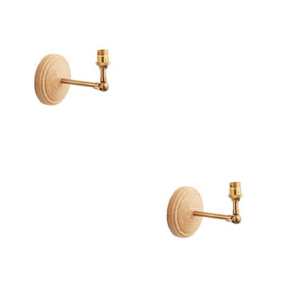 2 Pack Dimmable Wall Sconce Set - Ash Wood and Brushed Brass Finish with Adjustable Arms