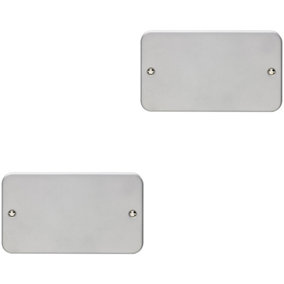 2 PACK Double HEAVY DUTY METAL CLAD Blanking Plate Round Edged Wall Box Hole