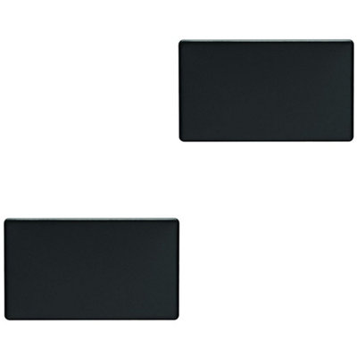 2 PACK Double SCREWLESS MATT BLACK Blanking Plate Round Edged Wall Hole Cover