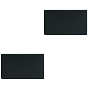 2 PACK Double SCREWLESS MATT BLACK Blanking Plate Round Edged Wall Hole Cover