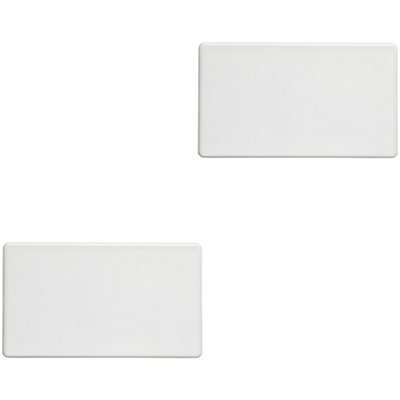 2 PACK Double SCREWLESS MATT WHITE Blanking Plate Round Edged Wall Hole Cover