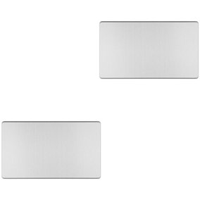 2 PACK Double SCREWLESS SATIN STEEL Blanking Plate Round Edged Wall Hole Cover