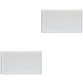 2 PACK Double WHITE PLASITC Blanking Plate Round Edged Wall Box Hole Cover