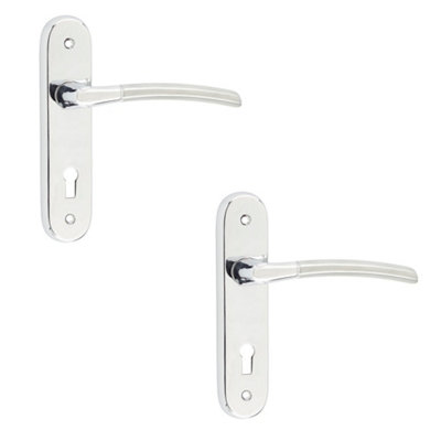 2 PACK Dual Finish Aluminium Suite Door Handle with Lockplate in Polished and Satin Chrome - Interior Lever on Backplate