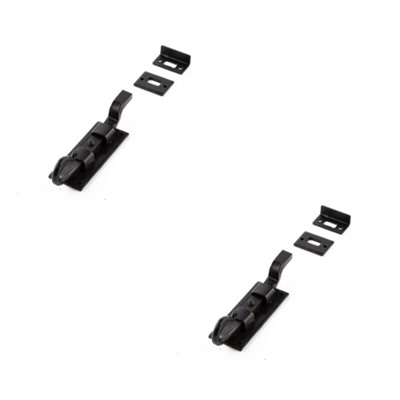 2 PACK Durable 102mm Black Shepherds Crook Necked Bolts for Secure Doors - Door Bolt Lock