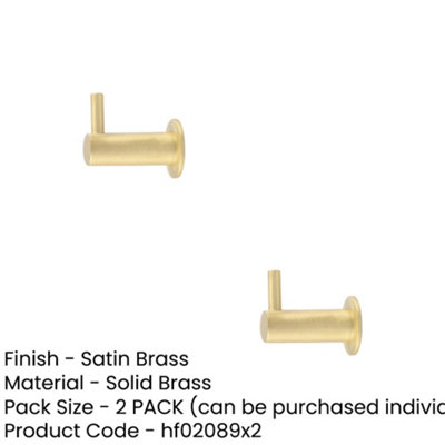 2 PACK Durable 37mm Satin Brass Cupboard Hook for Stylish Organization - Wall Mounted Clothing Hook