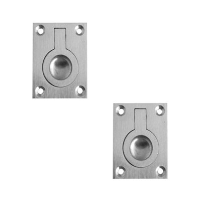 2 PACK Durable 50x63mm Satin Chrome Flush Rings for Carpentry Projects - Recessed Door Handle