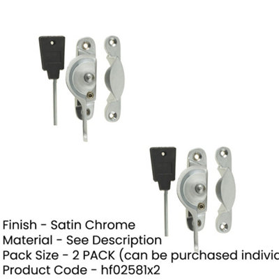 2 PACK Durable 65mm Satin Chrome Narrow Locking Fasteners for Secure Applications - Window Fastener