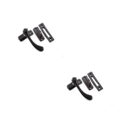 2 PACK Durable Black Range Bulb End Casement Fasteners 95x55mm for Secure Closing - Window Handle