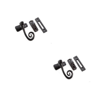 2 PACK Durable Black Range Curly Tail Casement Fasteners 90x55mm for Secure Windows - Window Handle