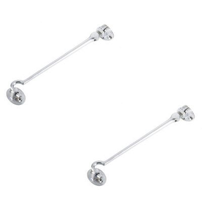 2 PACK Durable Brass Cabin Hook 205mm in Satin Chrome Finish - Hook & Eye Arm Lock