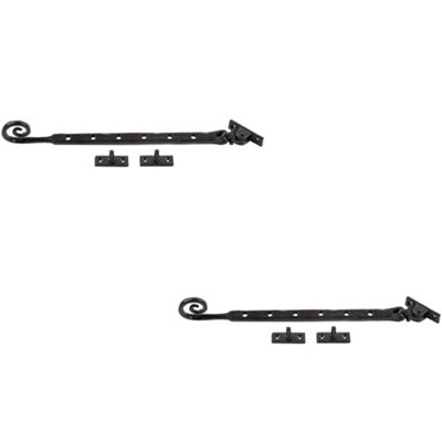 2 PACK Durable Curly Tail Casement Stays in Black - 305x15x6mm for Secure Window Operation - Window Peg Bar