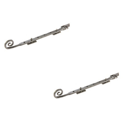 2 PACK Durable Curly Tail Casement Stays in Pewter Finish - 305x15x6mm - Window Peg Bar