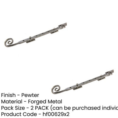2 PACK Durable Curly Tail Casement Stays in Pewter Finish - 305x15x6mm ...