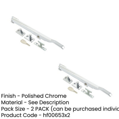 2 PACK Durable Lockable Casement Stays 250mm in Polished Chrome Finish ...