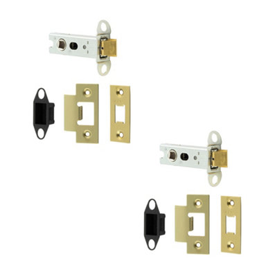 2 PACK Durable Satin Brass Tubular Latches for Secure Doors - 76mm, 45 Degree Short Travel