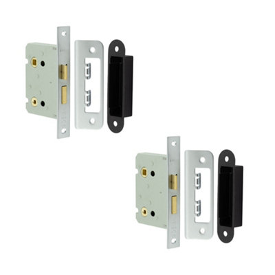 2 PACK Durable Satin Nickel Bathroom Locks with Square Forend and Radiused Strike Plate 76mm - Door Lock