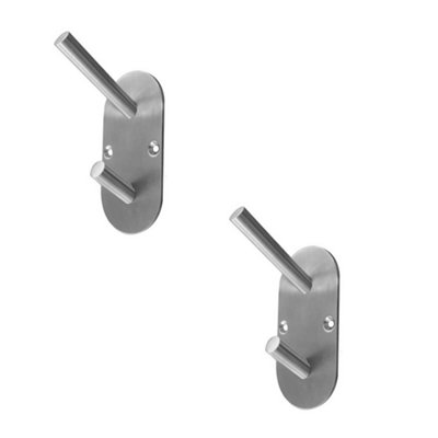 2 PACK Durable Satin Stainless Steel Hat and Coat Hook - 90x45mm - Wall Mounted Clothing Hook