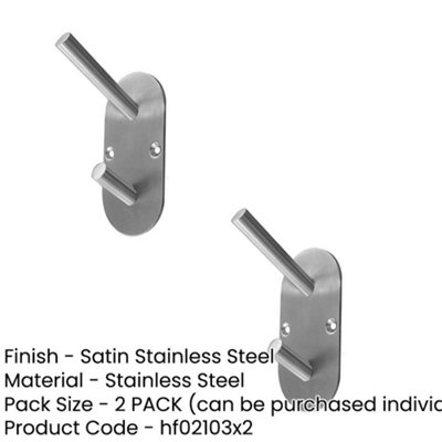 2 PACK Durable Satin Stainless Steel Hat and Coat Hook - 90x45mm - Wall Mounted Clothing Hook