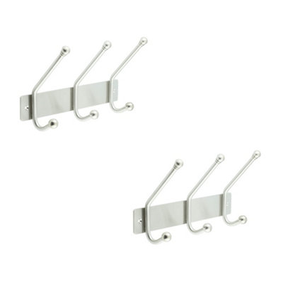 2 PACK Durable Satin Stainless Steel Multi Hook Units - 250MM for Home and Office - Wall Mounted Clothing Hook