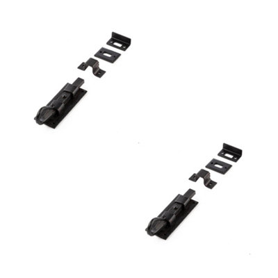 2 PACK Durable Shepherds Crook Straight Bolts 102mm in Black Finish - Door Bolt Lock