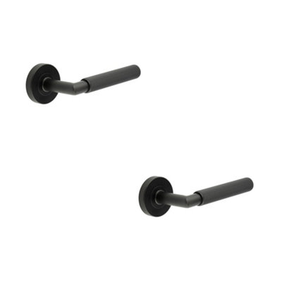 2 PACK Durable Three One Six Linear Knurled Door Handle in Black Finish - Interior Handle
