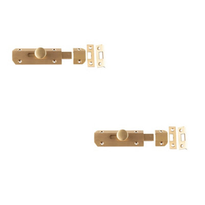 2 PACK Elegant 100x35mm Satin Brass Architectural Slide Door Bolts - Door Bolt Lock