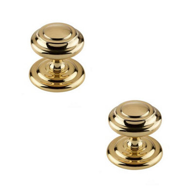 2 PACK Elegant 102mm Polished Brass Centre Door Knob for Stylish Interiors - External Front Door Knob