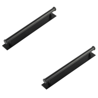 2 PACK Elegant 224mm Matt Black Cabinet Handle with Plain Backplate - Kitchen Drawer Pull Handle