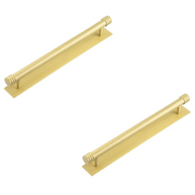 2 PACK Elegant 224mm Satin Brass Cabinet Handle with Plain Backplate - Kitchen Drawer Pull Handle
