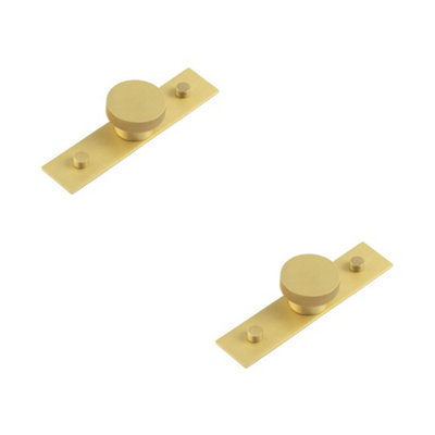 2 PACK Elegant 40mm Satin Brass Cupboard Knob with Plain Backplate - Kitchen Cabinet Knob
