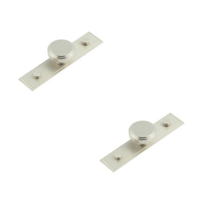 2 PACK Elegant 40mm Satin Nickel Cupboard Knob with Stepped Backplate - Kitchen Cabinet Knob
