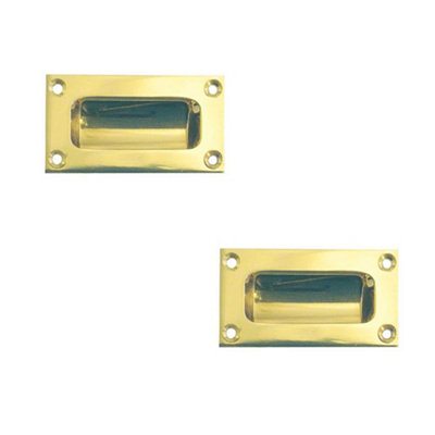 2 PACK Elegant 89mm Polished Brass Flush Pulls for Sliding Doors and Drawers - Recessed Door Handle