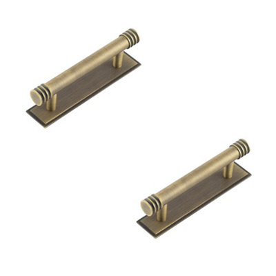 2 PACK Elegant 96mm Antique Brass Cabinet Handle with Stepped Backplate - Kitchen Drawer Pull Handle