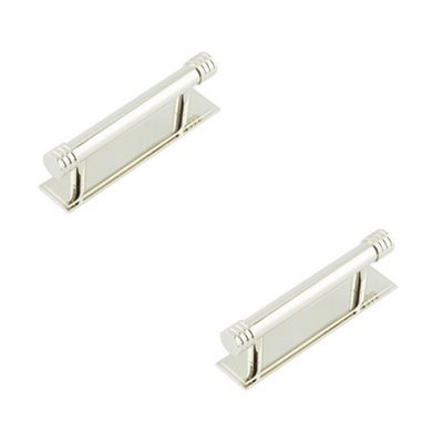 2 PACK Elegant 96mm Polished Nickel Cabinet Handle - Stepped Backplate Design - Kitchen Drawer Pull Handle