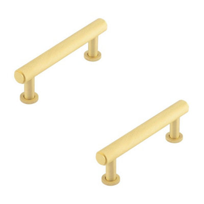 2 PACK Elegant 96mm Satin Brass Knurled Cabinet Handle for Modern Home Design - Kitchen Drawer Pull Handle