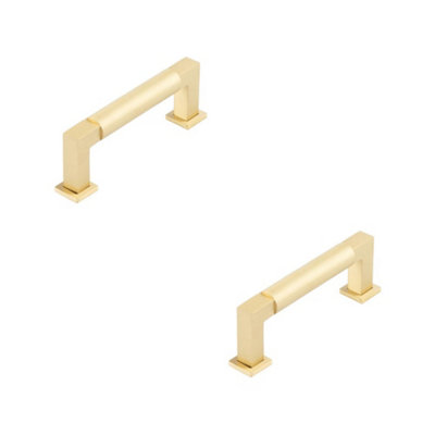 2 PACK Elegant 96mm Satin Brass Round Cabinet Handle for Modern & Traditional Cabinets - Kitchen Drawer Pull Handle