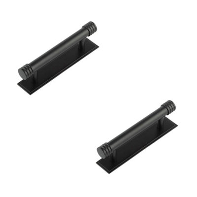 2 PACK Elegant 96mm Stepped Backplate Cabinet Handle in Matt Black - Kitchen Drawer Pull Handle