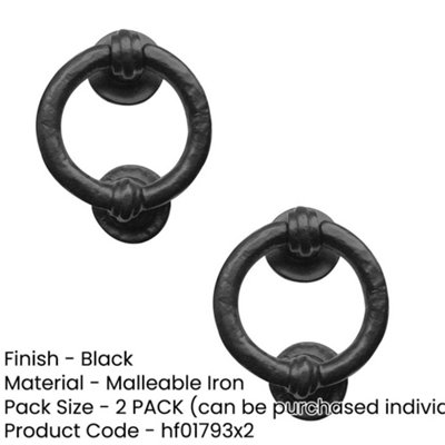 2 PACK Elegant Antique Black Ring Door Knockers - 100mm Premium Quality ...