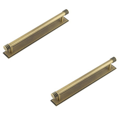 2 PACK Elegant Antique Brass Cabinet Handle with Stepped Backplate - 224mm Center - Kitchen Drawer Pull Handle