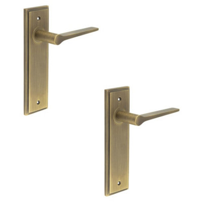 2 PACK Elegant Antique Brass Door Handle Latch Backplate for Modern Homes - Solid Brass Interior Handle
