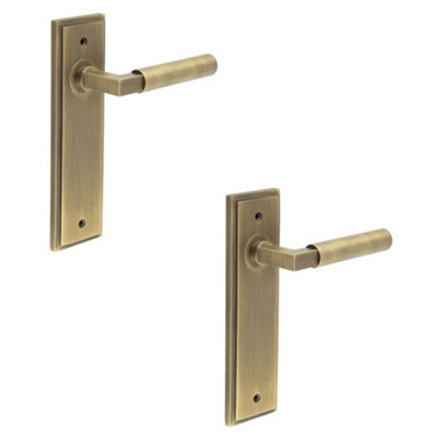 2 PACK Elegant Antique Brass Door Handle Latch Backplate for Modern Homes - Solid Brass Interior Lever