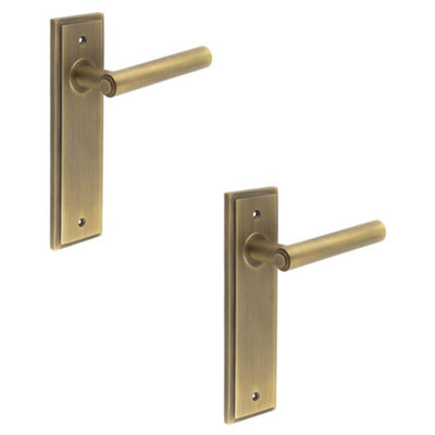 2 PACK Elegant Antique Brass Door Handle Latch Backplate for Timeless Appeal - Solid Brass Interior Lever