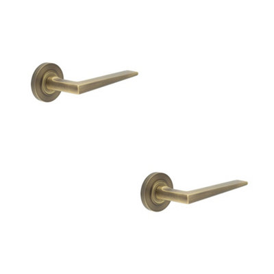 2 PACK Elegant Antique Brass Door Handle on Plain Rose for Residential and Commercial Use - Solid Brass Interior Handle